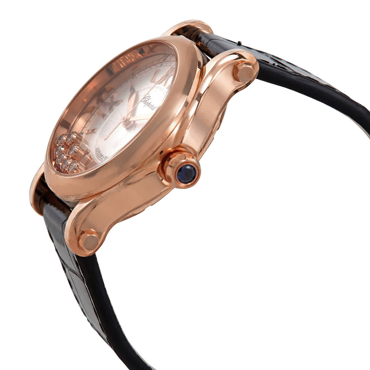 Chopard Happy Sport 18kt Rose Gold Silver Guilloche Dial Ladies Watch 274808-5001