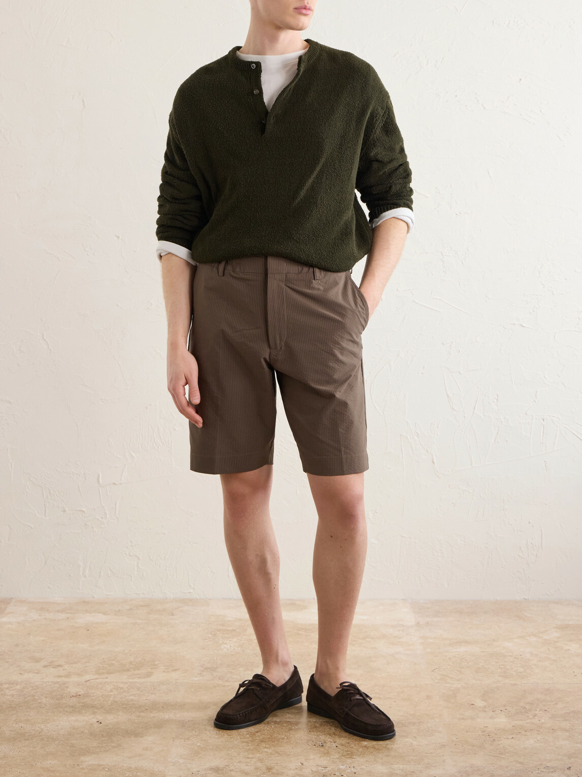 NN07 - Billie Straight-Leg Striped Seersucker Shorts - Brown