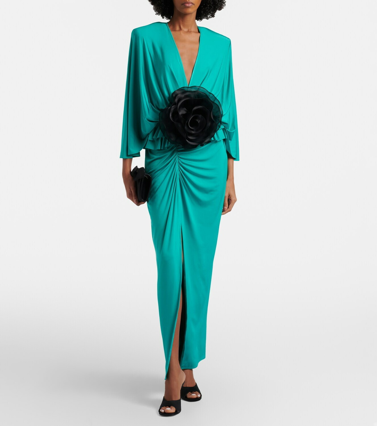 Jacques Wei Floral-appliqué jersey maxi dress