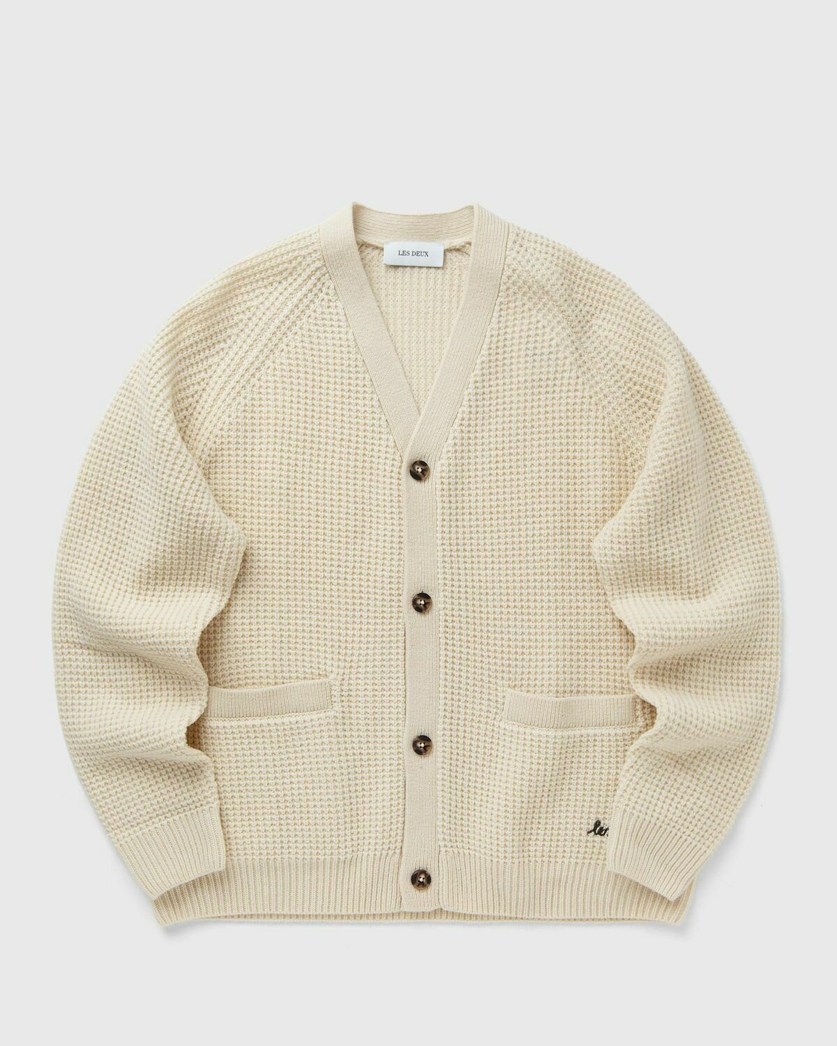 Les Deux Grady Waffle Cardigan Beige Mens Zippers & Cardigan