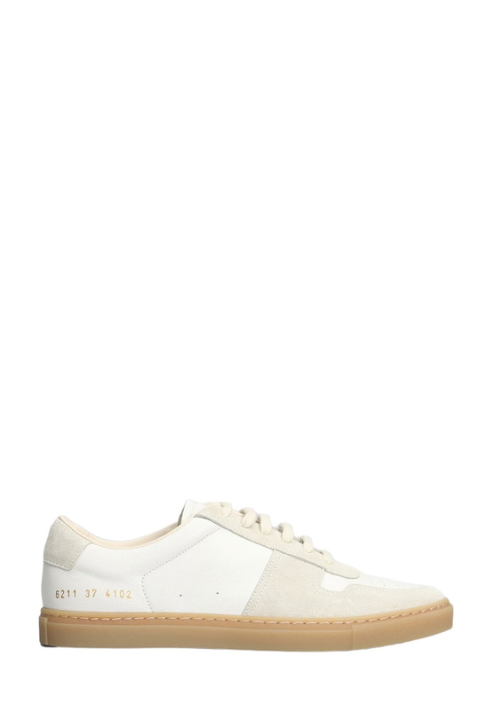 Photo: Common Projects Bball Slim Sneakers In White Suede And Leather
