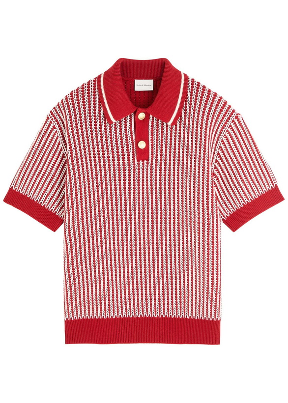Photo: DRÔLE DE Monsieur Le Polo Maille Rayures Knitted Polo Shirt Red
