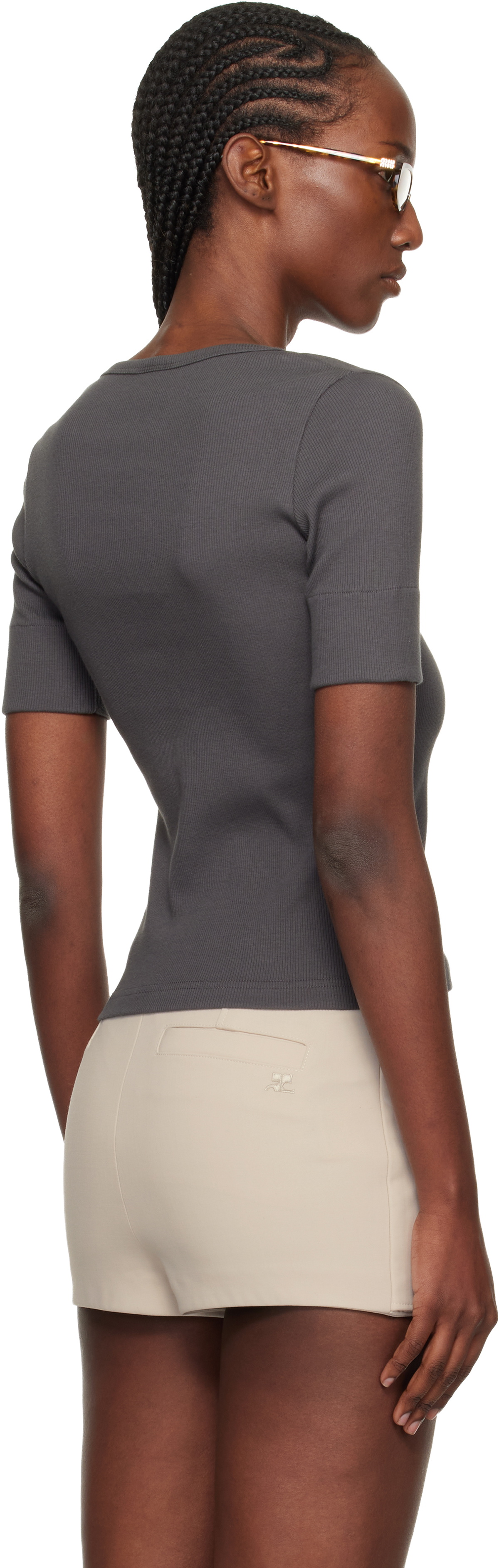 Courrèges Gray Buttoned 90's Rib T-shirt