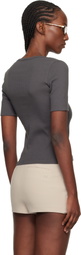 Courrèges Gray Buttoned 90's Rib T-shirt