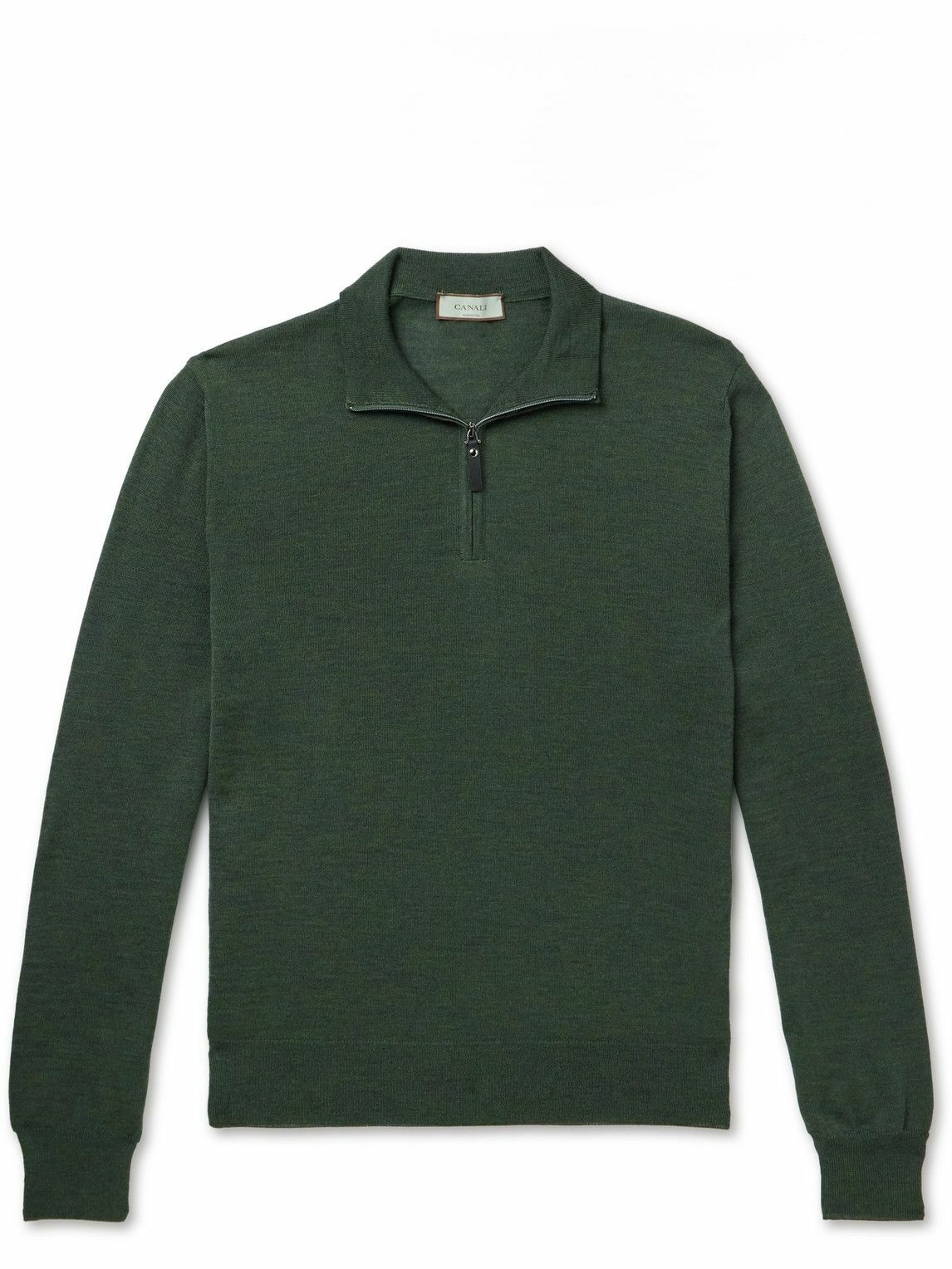 Photo: Canali - Slim-Fit Wool Half-Zip Sweater - Green