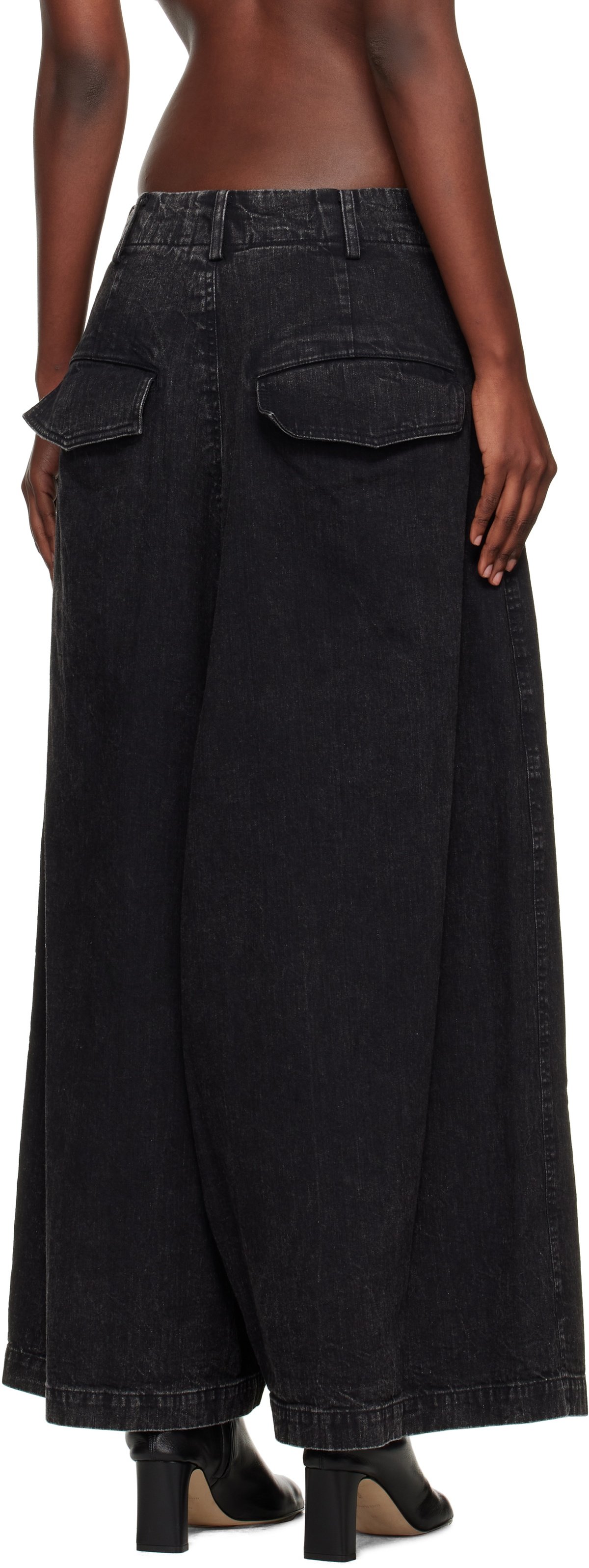 YOHJI YAMAMOTO Black Backside Flared Wide Jeans
