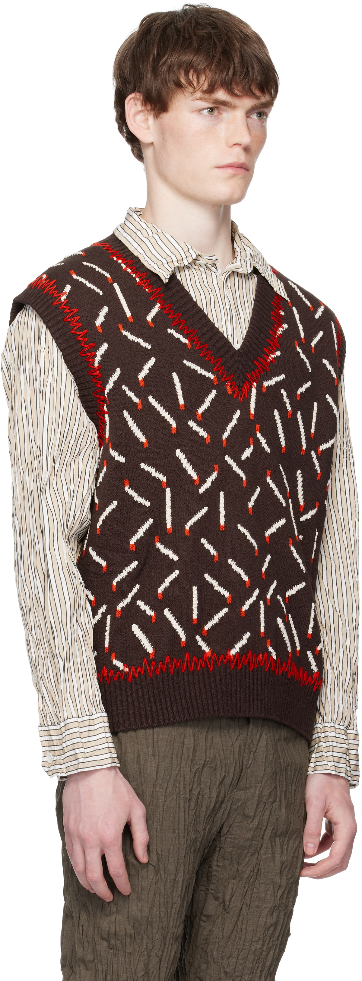 Bottega Veneta Brown Cotton Jacquard Matches Vest