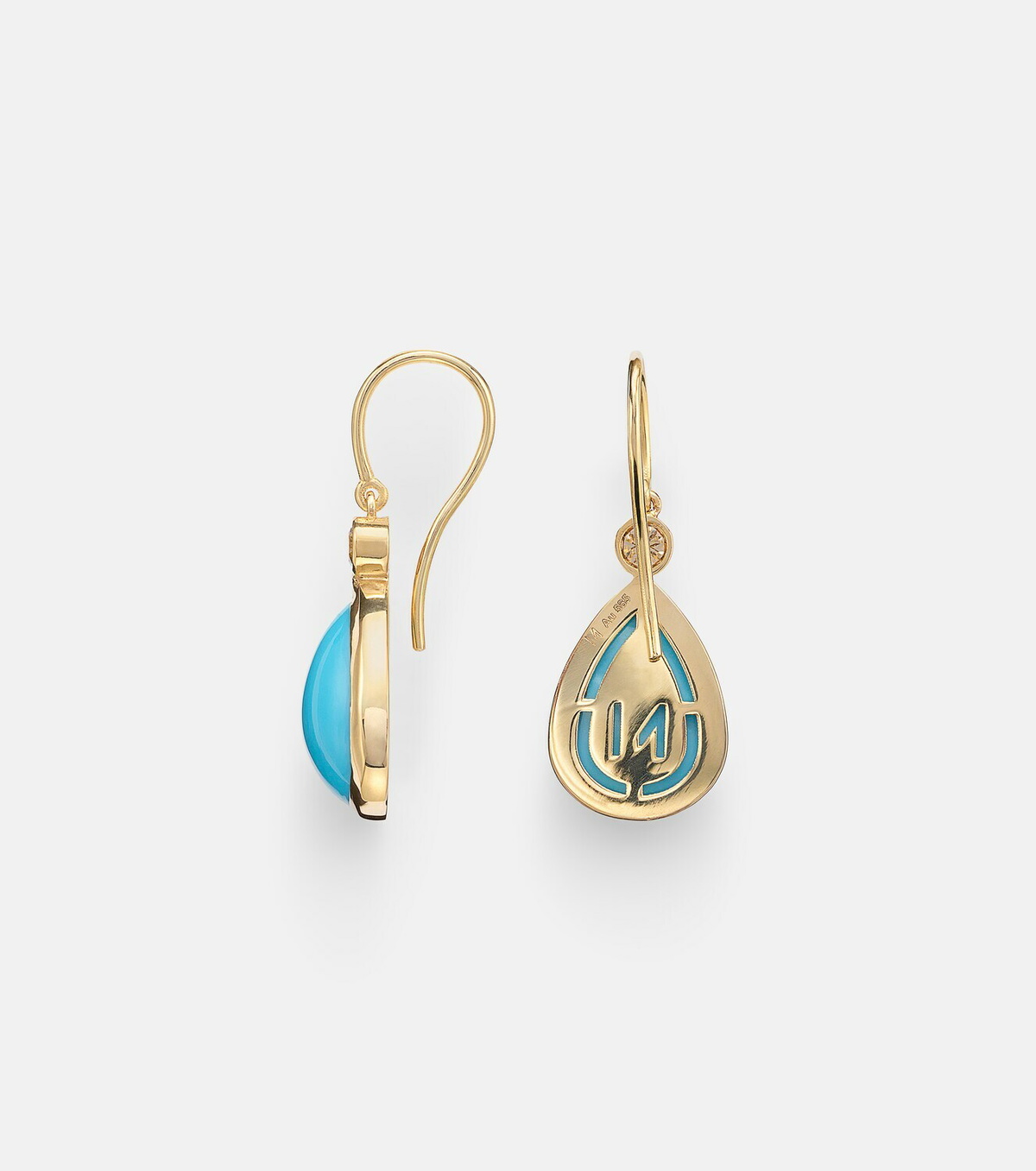 Ileana Makri 14kt gold (585/1000) drop earrings with turquoises and diamonds