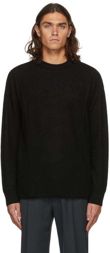 Photo: Y-3 Black Wool Embossed Logo Crewneck