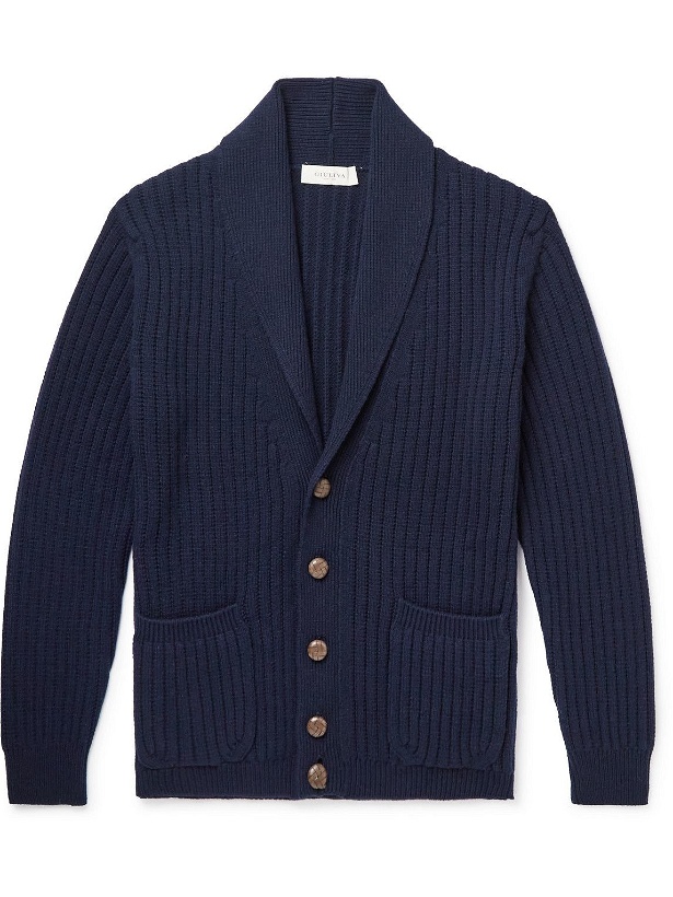 Photo: Giuliva Heritage - Clemente Shawl-Collar Virgin Wool and Cashmere-Blend Cardigan - Blue