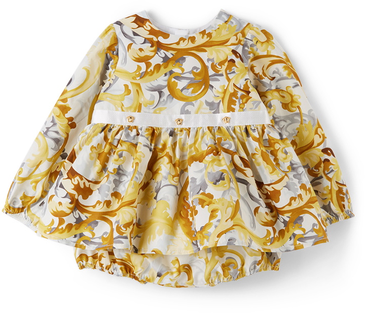 Photo: Versace Baby White & Gold Baroccoflage Dress Set