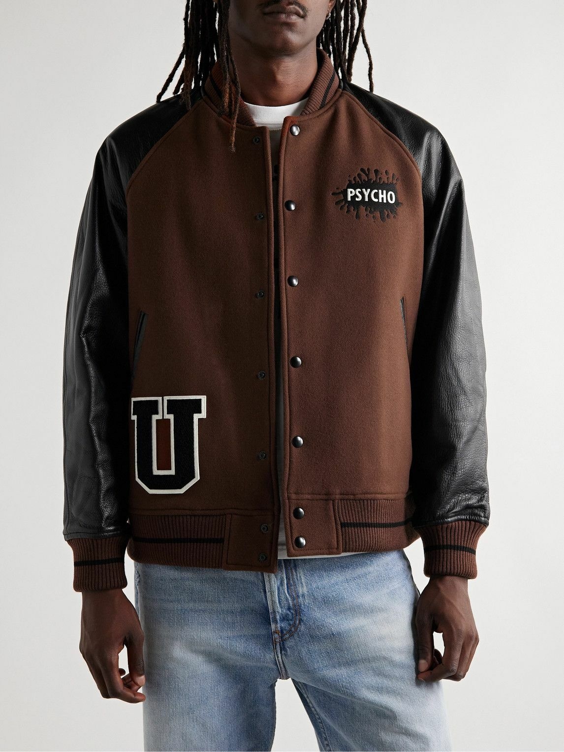 UNDERCOVER - Appliquéd Wool-Blend Felt and Leather Varsity Jacket ...