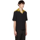 Versace Black Brocade Printed Bowling Shirt