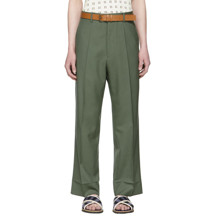 Marni Green Wool Wide-Leg Trousers Marni