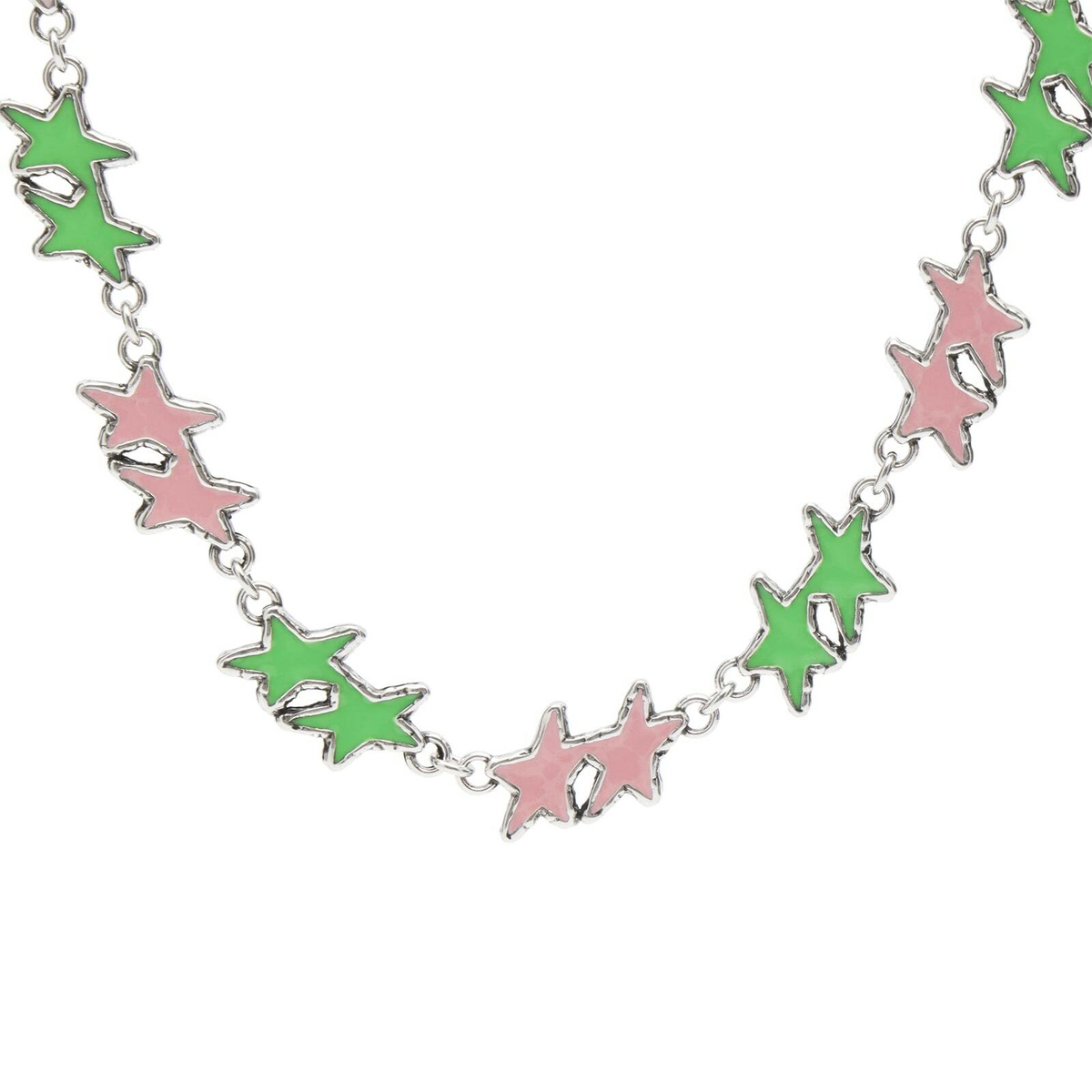 TwoJeys Melted Stars Necklace in Pink/Green 