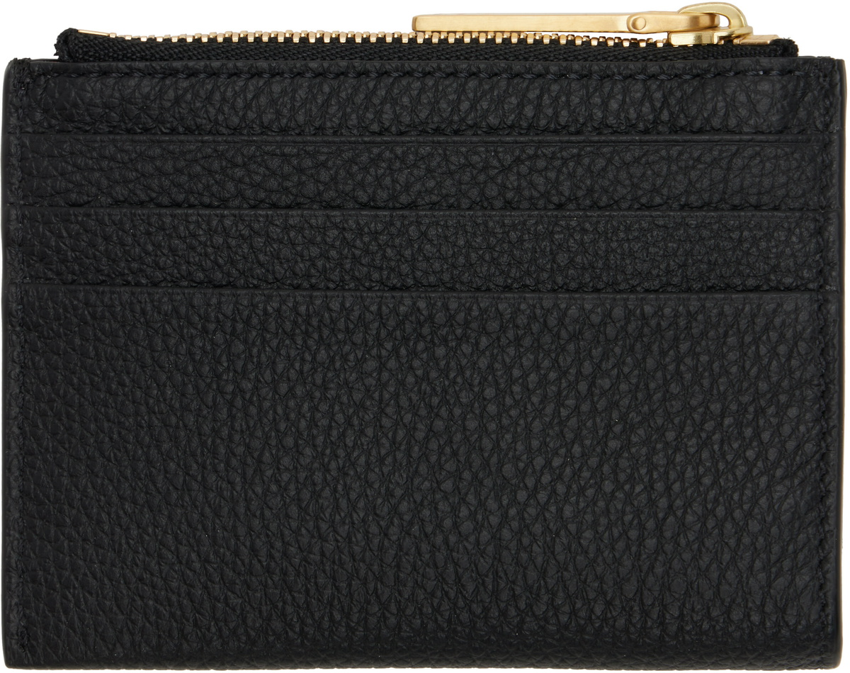 Thom Browne Black Soft Pebble Grain Zip Top Card Holder