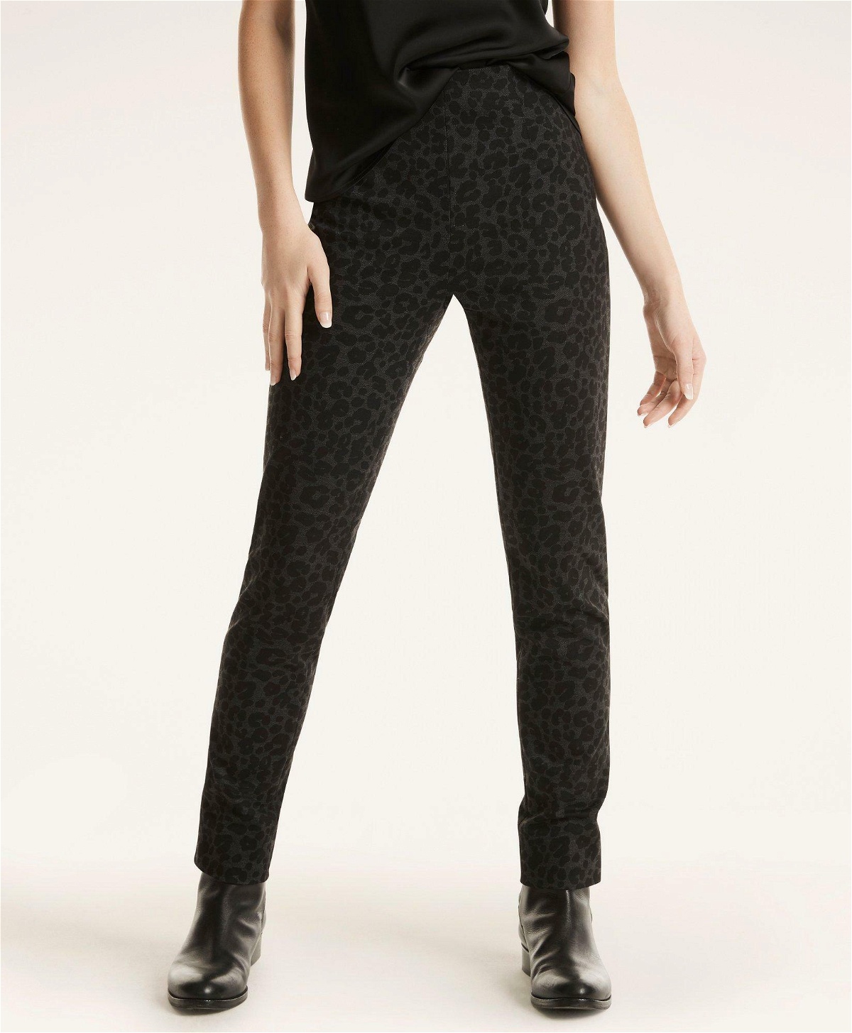 Photo: Brooks Brothers Women's Ponte Leopard Print Pants | Black/Grey