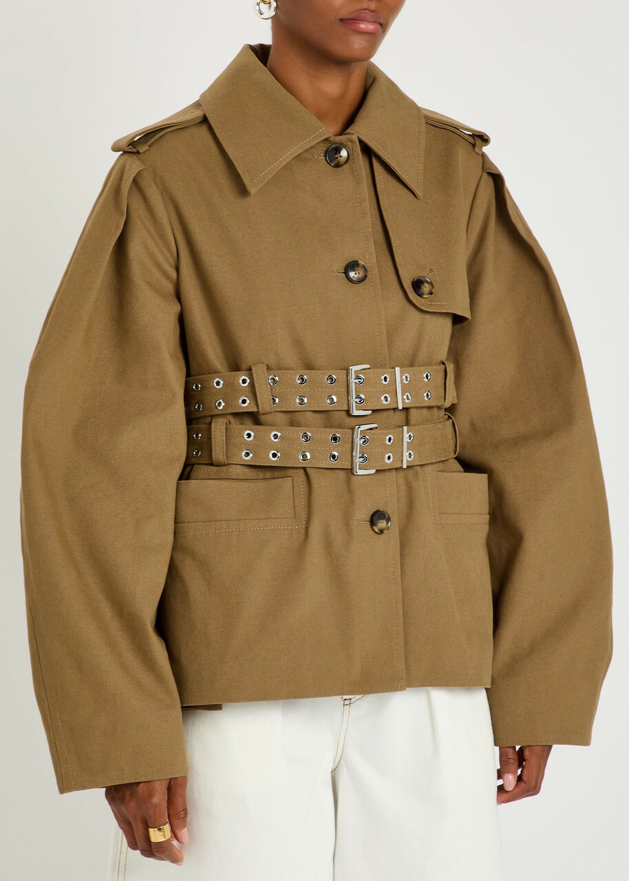 Ganni Belted Canvas Trench Jacket Light Brown
