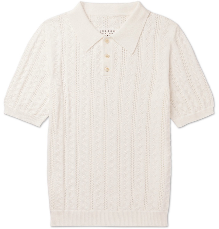 Photo: Maison Margiela - Ace Open-Knit Cotton Polo Shirt - Neutrals