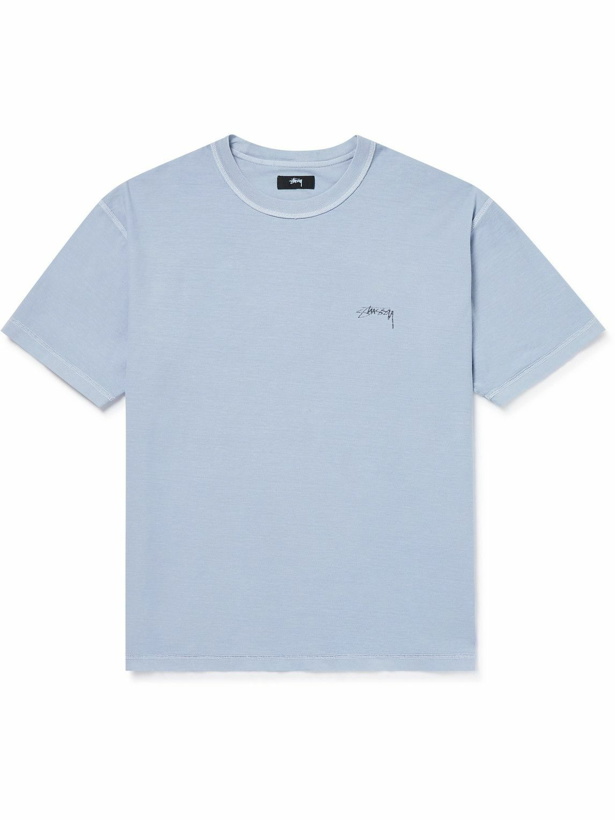 Photo: Stussy - Logo-Print Pigment-Dyed Cotton-Jersey T-Shirt - Blue