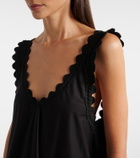 Juliet Dunn Embroidered scalloped cotton poplin midi dress