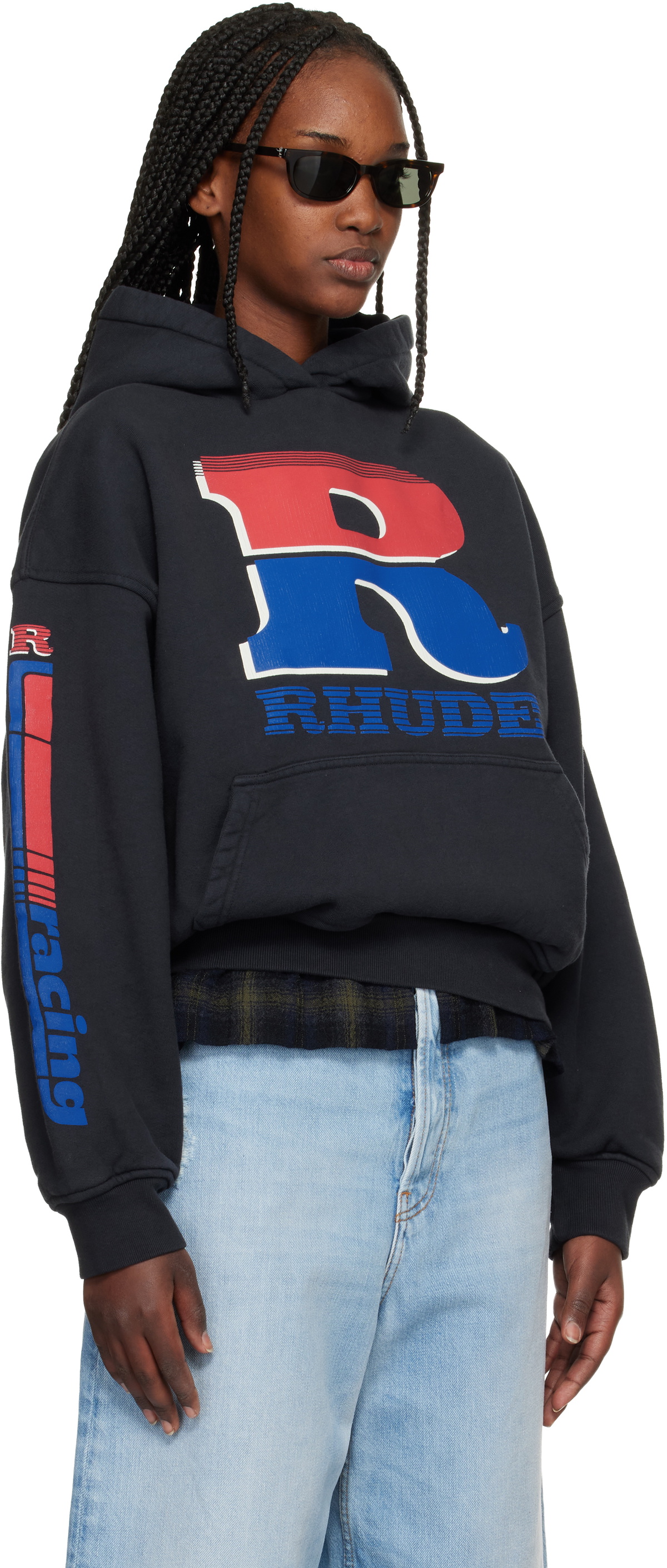 Rhude Black Split Petrol Logo Hoodie