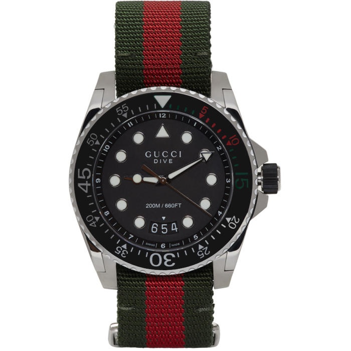 Photo: Gucci Silver and Green XL Dive Watch 