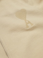 AMI PARIS - Logo-Embroidered Organic Cotton-Jersey Zip-Up Hoodie - Neutrals