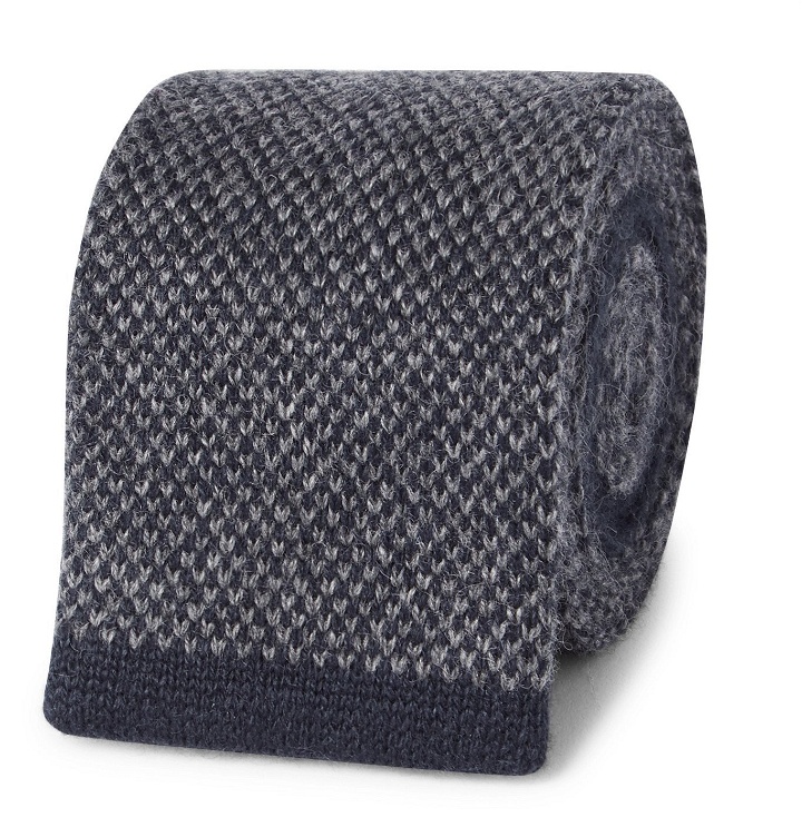 Photo: Brunello Cucinelli - 5.5cm Contrast-Tipped Mélange Knitted Cashmere Tie - Blue