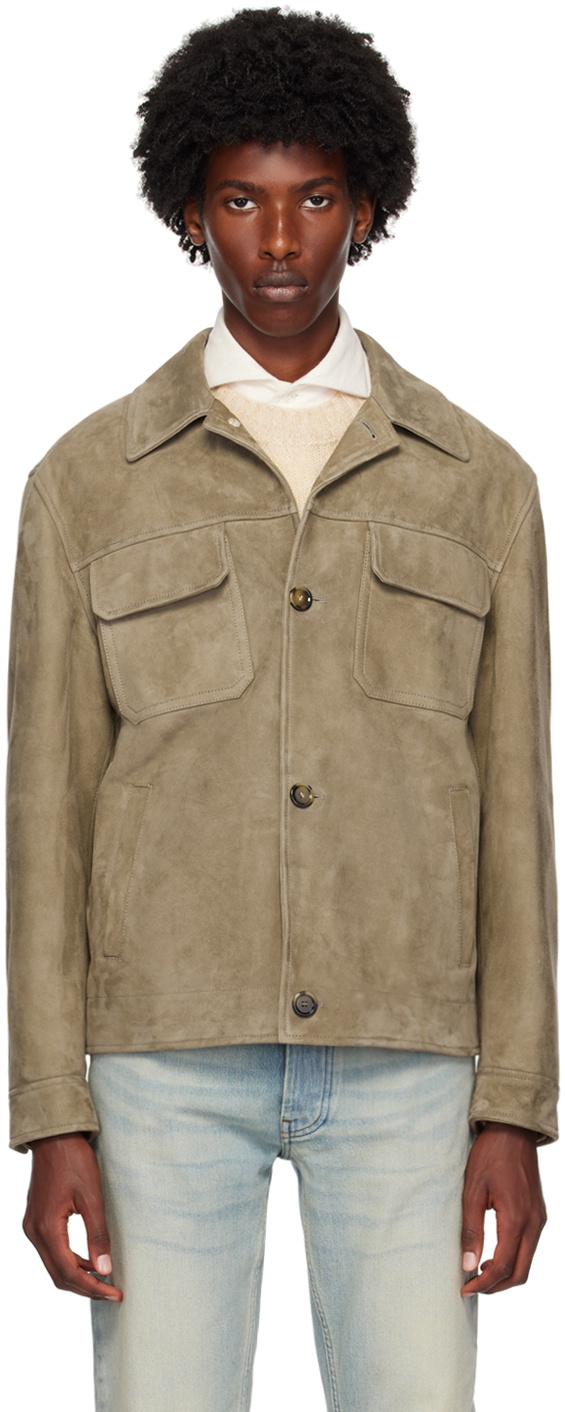 Lardini Taupe Paneled Leather Jacket