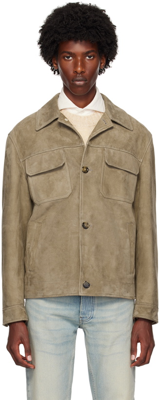 Photo: Lardini Taupe Paneled Leather Jacket