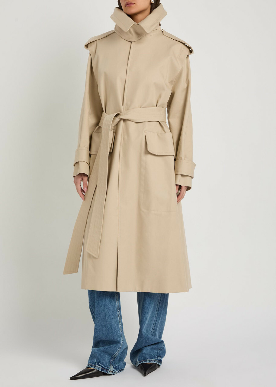 Victoria Beckham Philippa Belted Cotton Trench Coat Beige