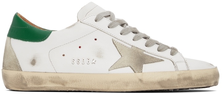 Photo: Golden Goose White & Green Suede Super-Star Sneakers