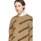Balenciaga Beige and Black Jacquard Logo Sweater