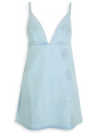 Rotate Sunday Crystal-embellished Denim Mini Dress Light Blue