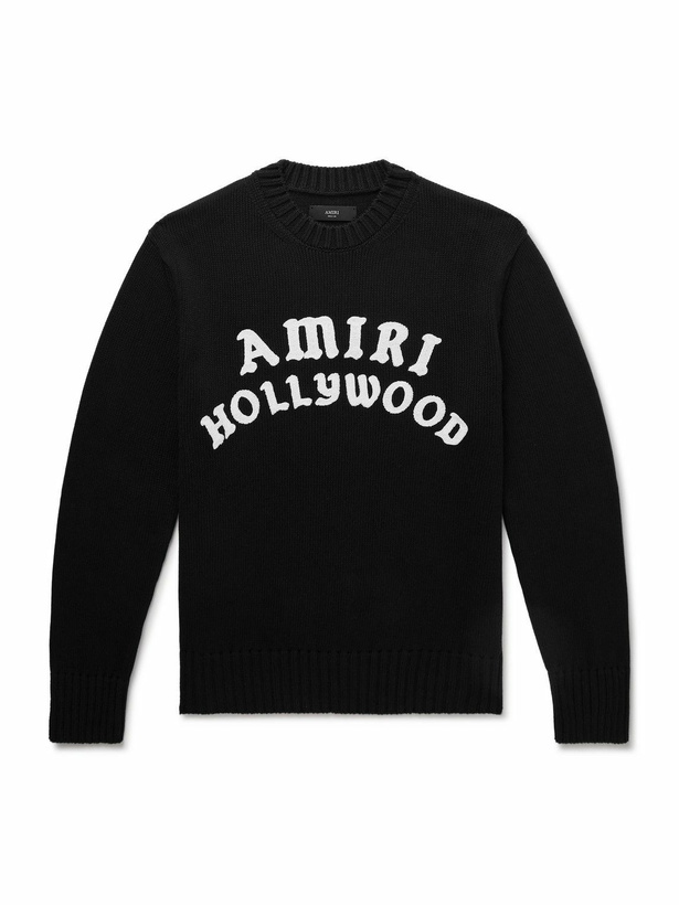 Photo: AMIRI - Hollywood Logo-Embroidered Cotton Sweater - Black