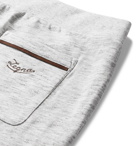 Ermenegildo Zegna - Tapered Embroidered Mélange Loopback Cotton-Jersey Sweatpants - Men - Light gray