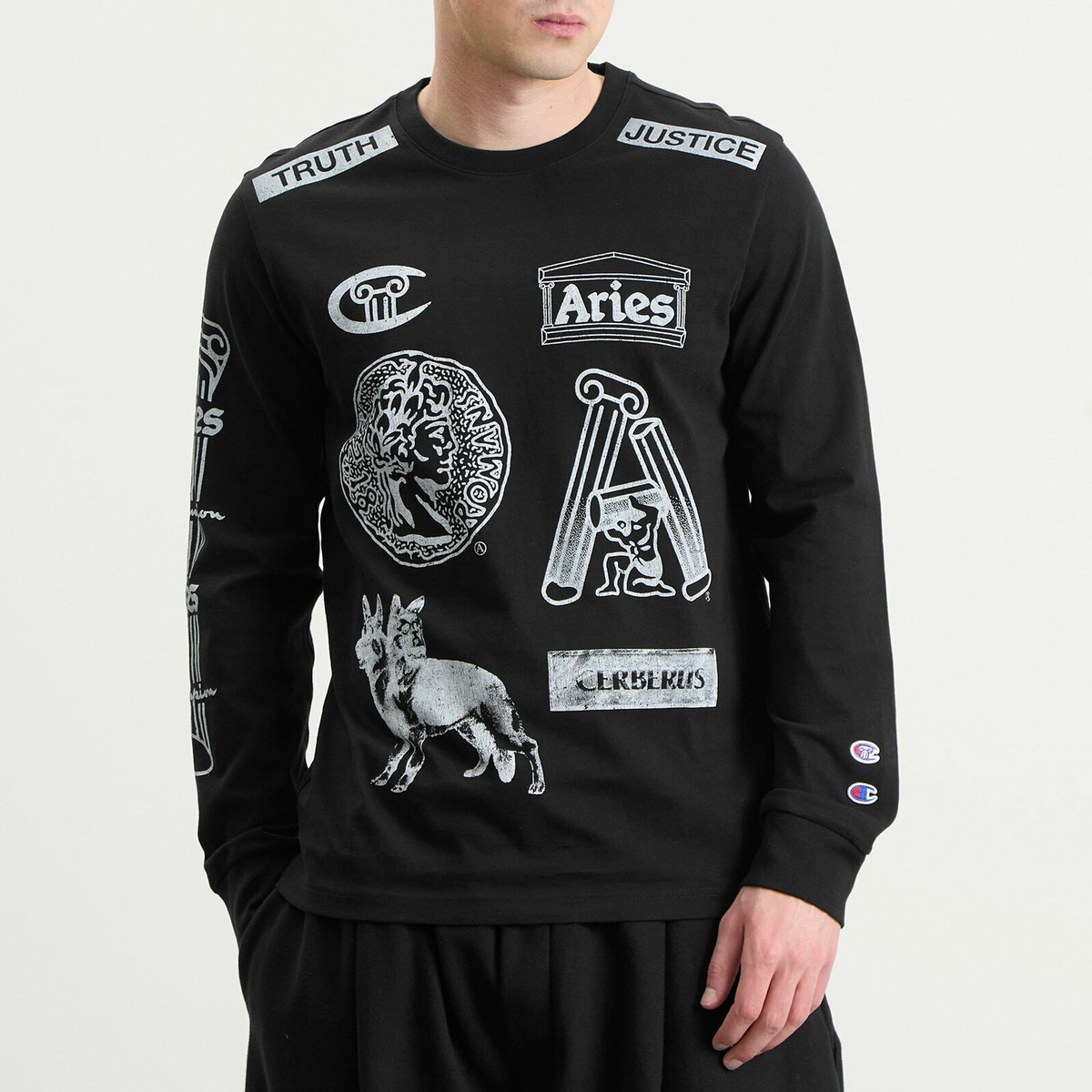 Champion Men's x Aries Sponsor Long Sleeve T-Shirt in Black