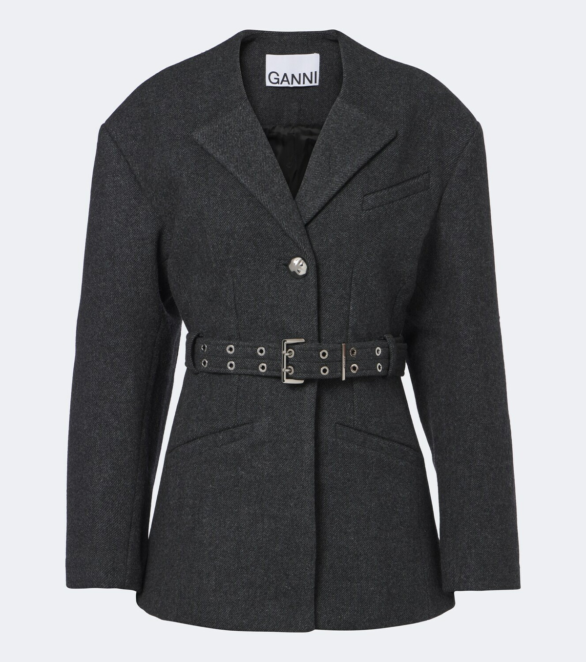 Ganni Belted wool and cashmere-blend blazer