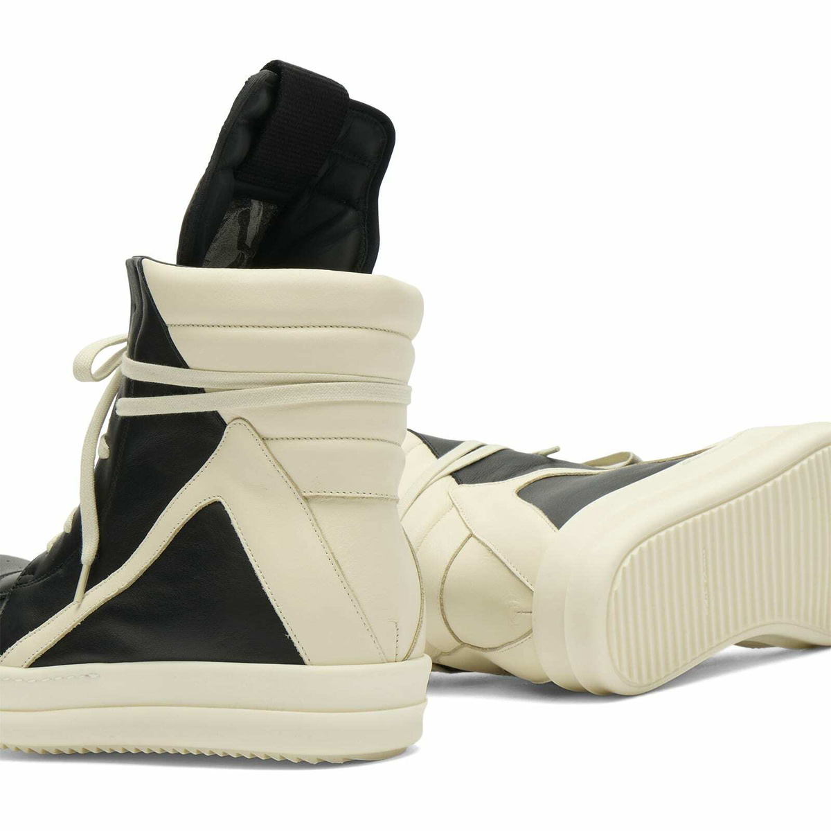 Rick Owens Men's Leather Geobasket Sneakers in Black/Milk/Milk