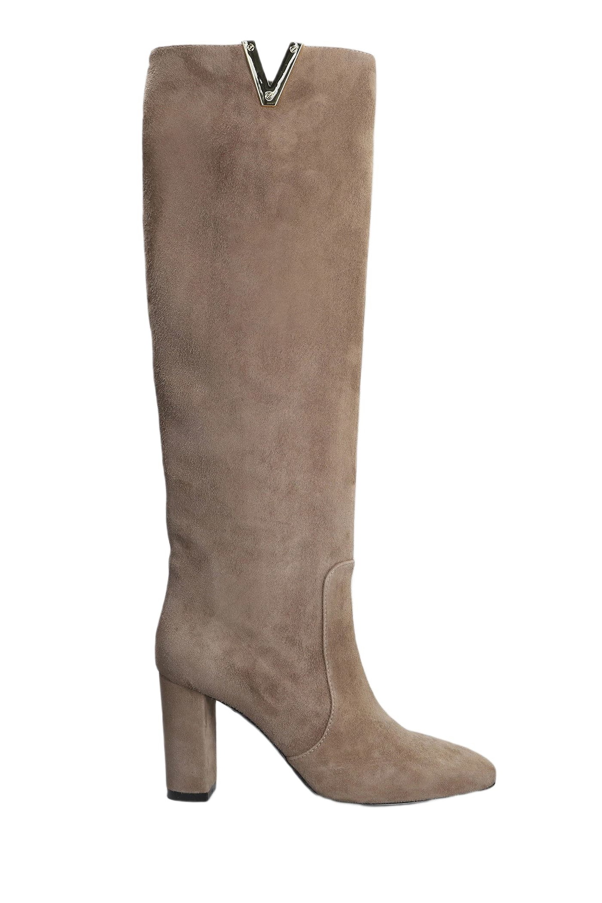 Via Roma 15 High Heels Boots In Beige Suede