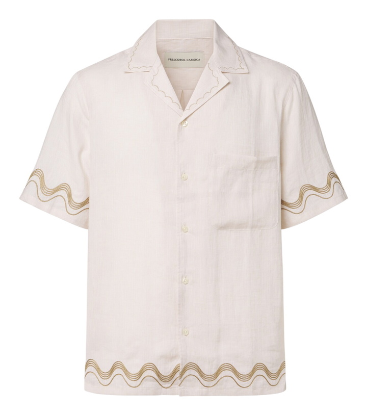 Photo: Frescobol Carioca Alves embroidered linen bowling shirt