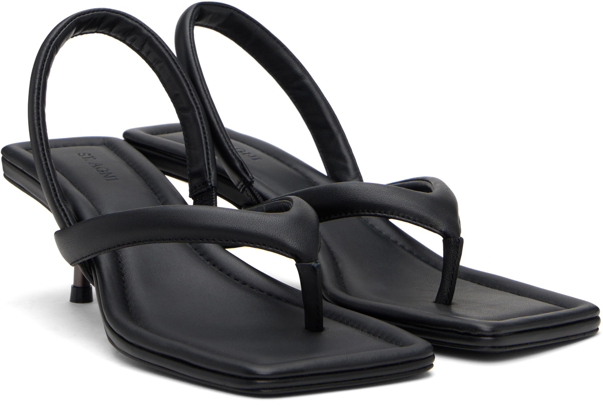 St. Agni Black Thong Heeled Sandals