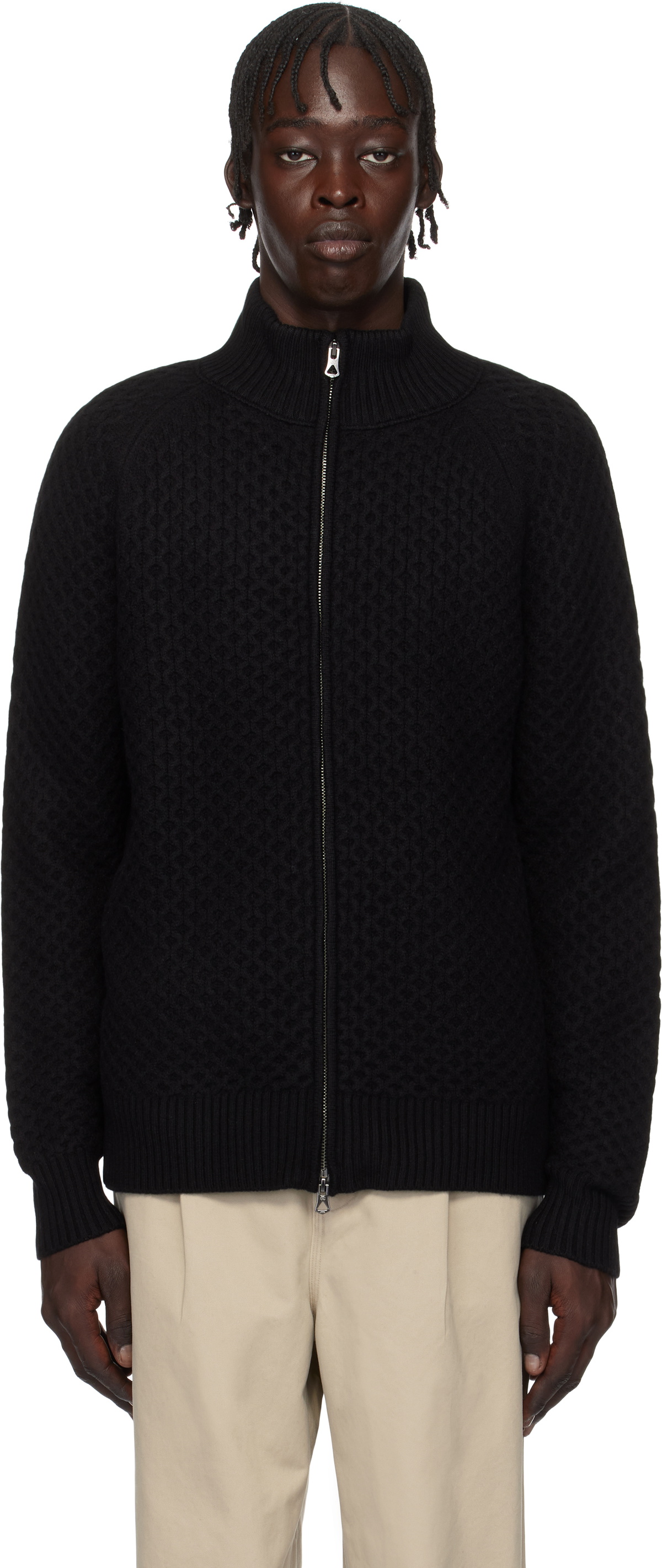 Reigning Champ Black Merino Honeycomb Track Sweater