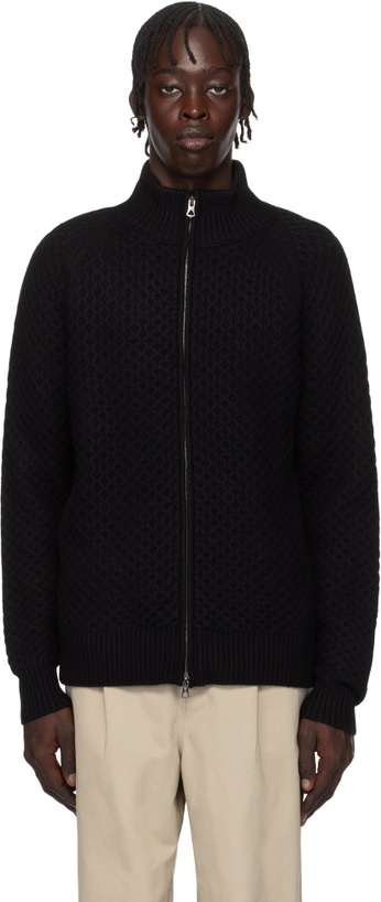 Photo: Reigning Champ Black Merino Honeycomb Track Sweater