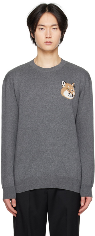 Photo: Maison Kitsuné Gray Mini Fox Head Sweater