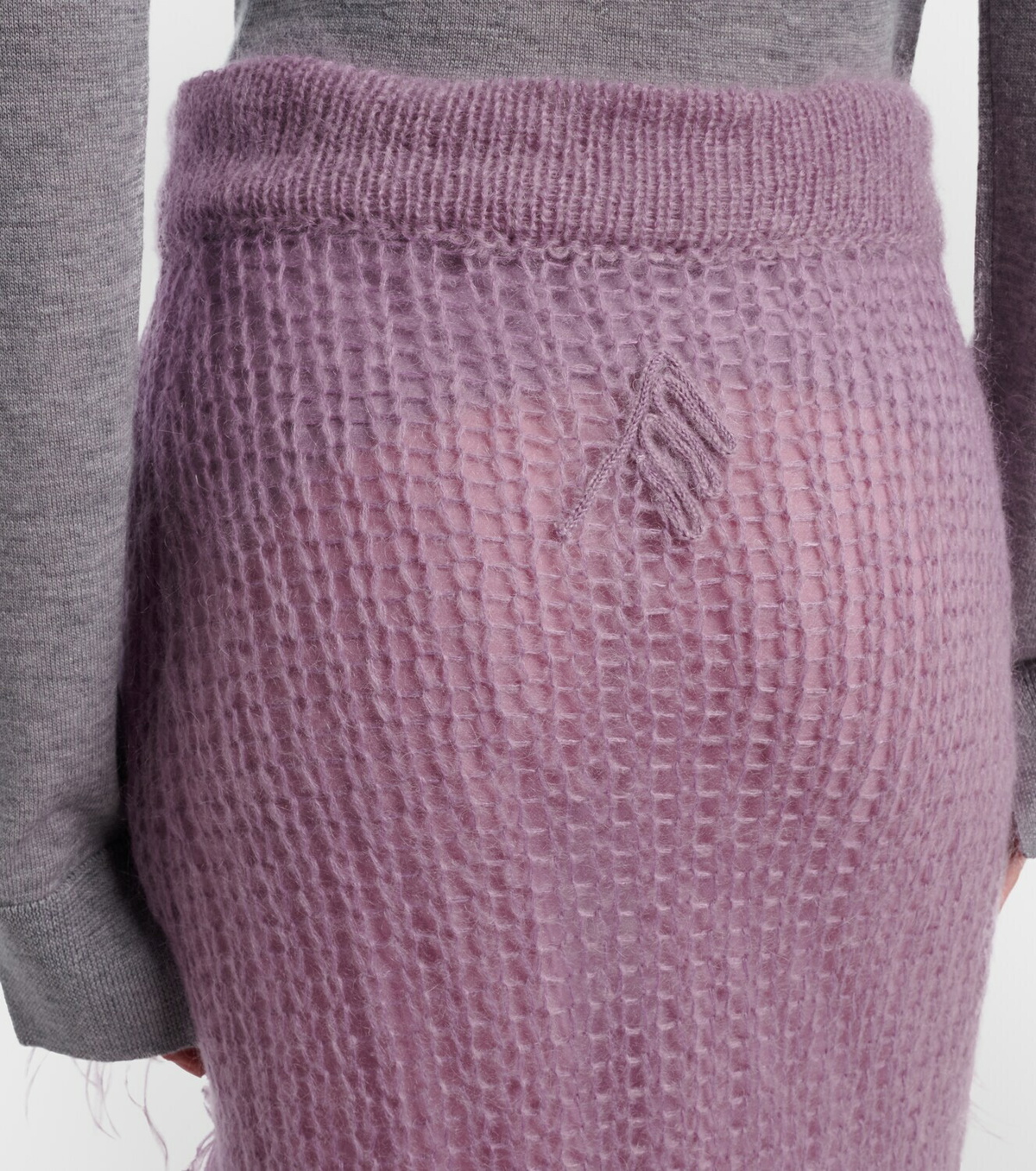 The Attico Feather-trimmed knitted midi skirt