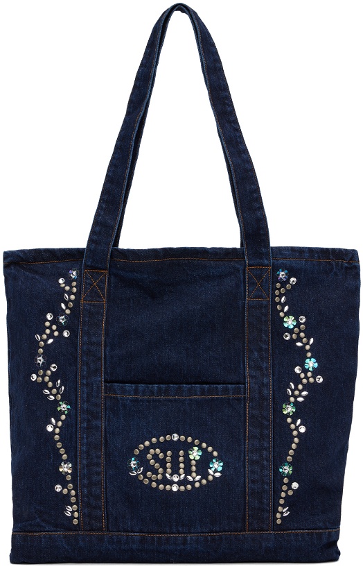 Photo: Anna Sui SSENSE Exclusive Navy Studded Denim Tote