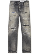 Neighborhood - Straight-Leg Embroidered Distressed Denim Jeans - Gray