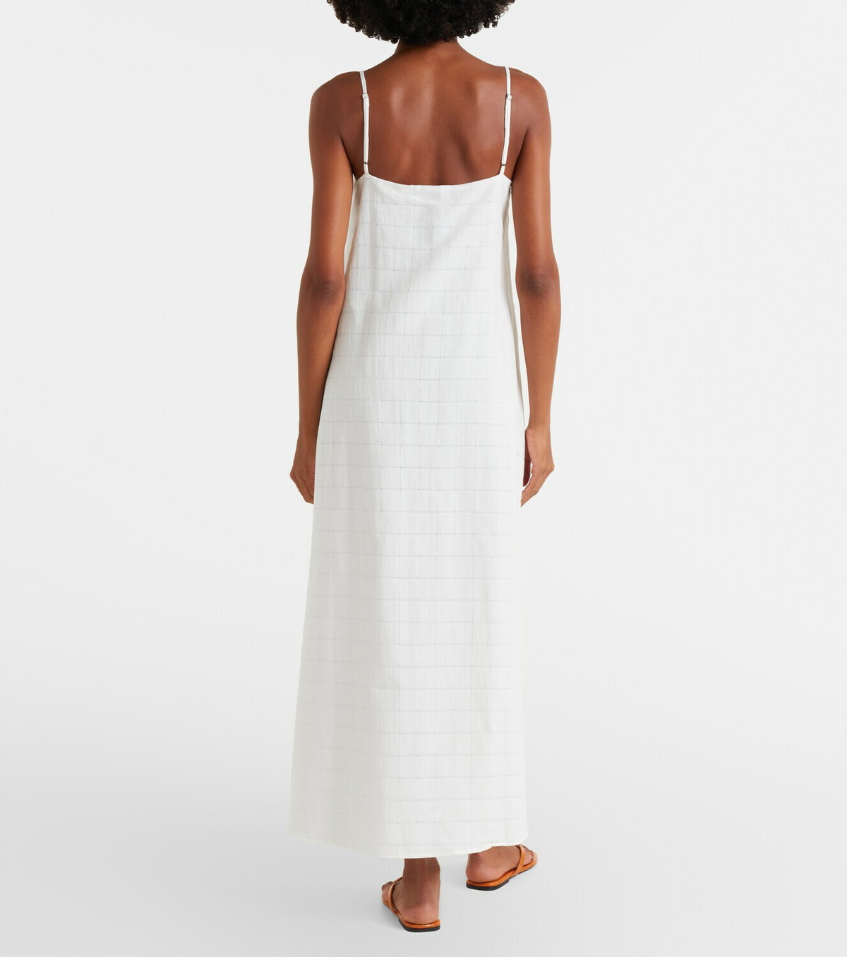 Asceno Melfi checked linen and cotton maxi dress